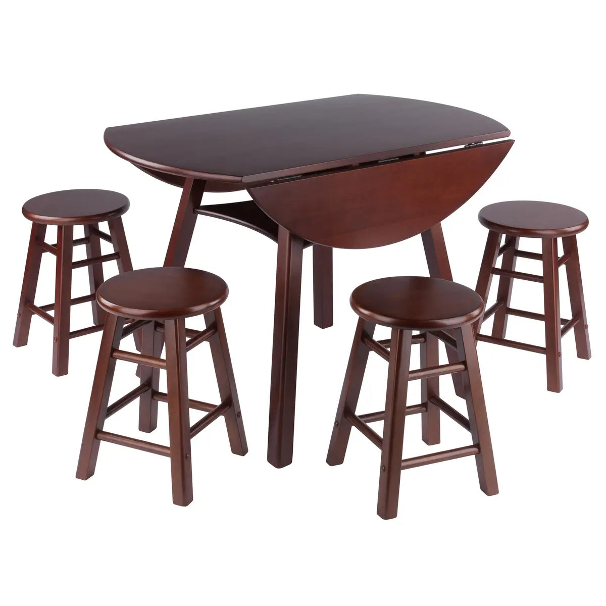 Marbelle Table 5-Pc Drop Leaf Dining Table with 4 Element 18” Dining Stools, Walnut