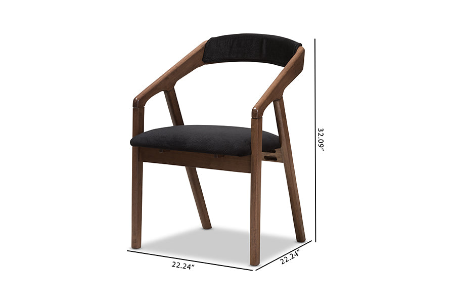Wendy Mid-Century Modern Black Velvet and Walnut Medium Brown Wood Finishing Dining Chair (Set of 2)