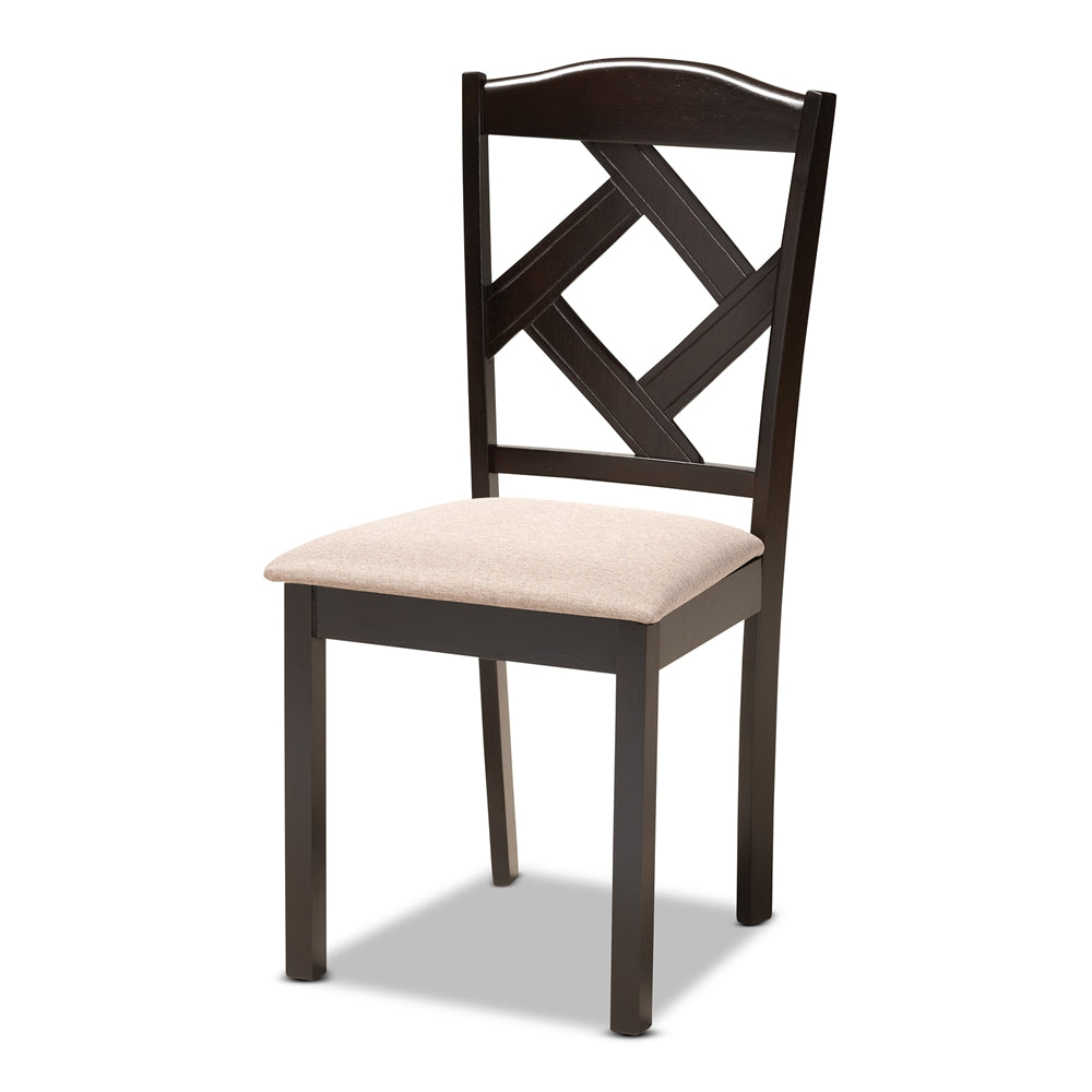 Ruth Sand Fabric Upholstered and Dark Brown Finished Wood 7-Piece Dining Set