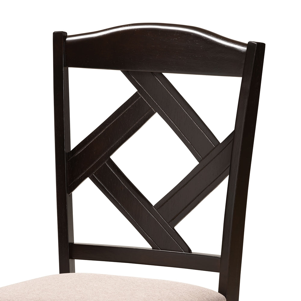 Ruth Sand Fabric Upholstered and Dark Brown Finished Wood 7-Piece Dining Set