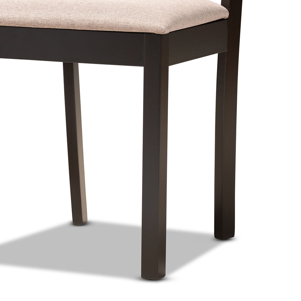 Carlin Sand Fabric Upholstered and Dark Brown Finished Wood 7-Piece Dining Set