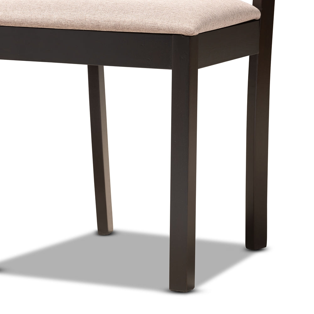 Quinlan Modern and Contemporary Sand Fabric Upholstered and Dark Brown Finished Wood 5-Piece Dining Set