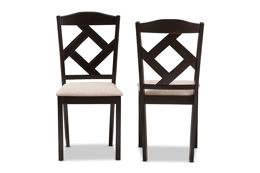 Ruth Modern and Contemporary Beige Fabric Upholstered and Dark Brown Finished Dining Chair (Set of 2)