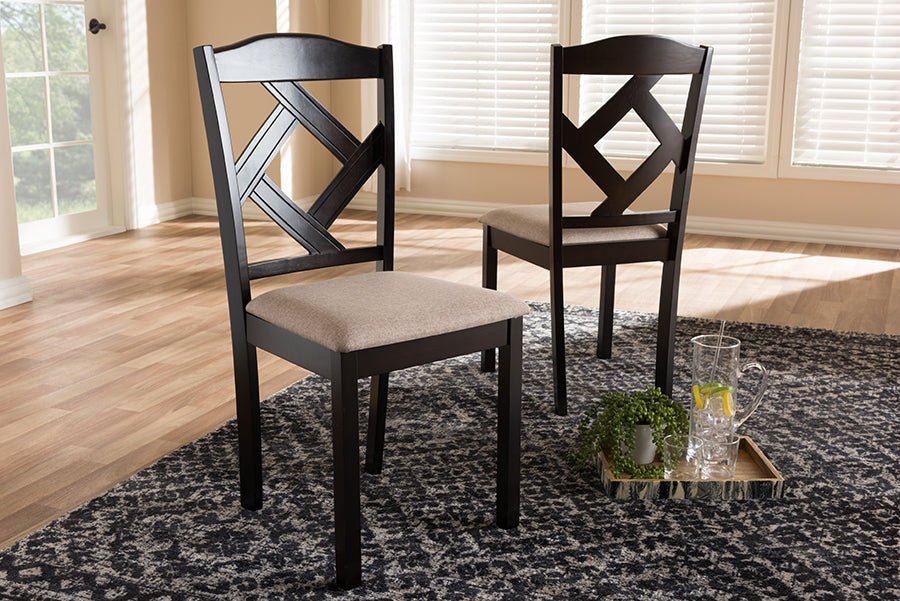 Ruth Modern and Contemporary Beige Fabric Upholstered and Dark Brown Finished Dining Chair (Set of 2)