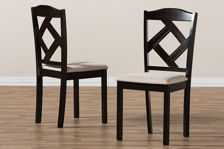 Ruth Modern and Contemporary Beige Fabric Upholstered and Dark Brown Finished Dining Chair (Set of 2)