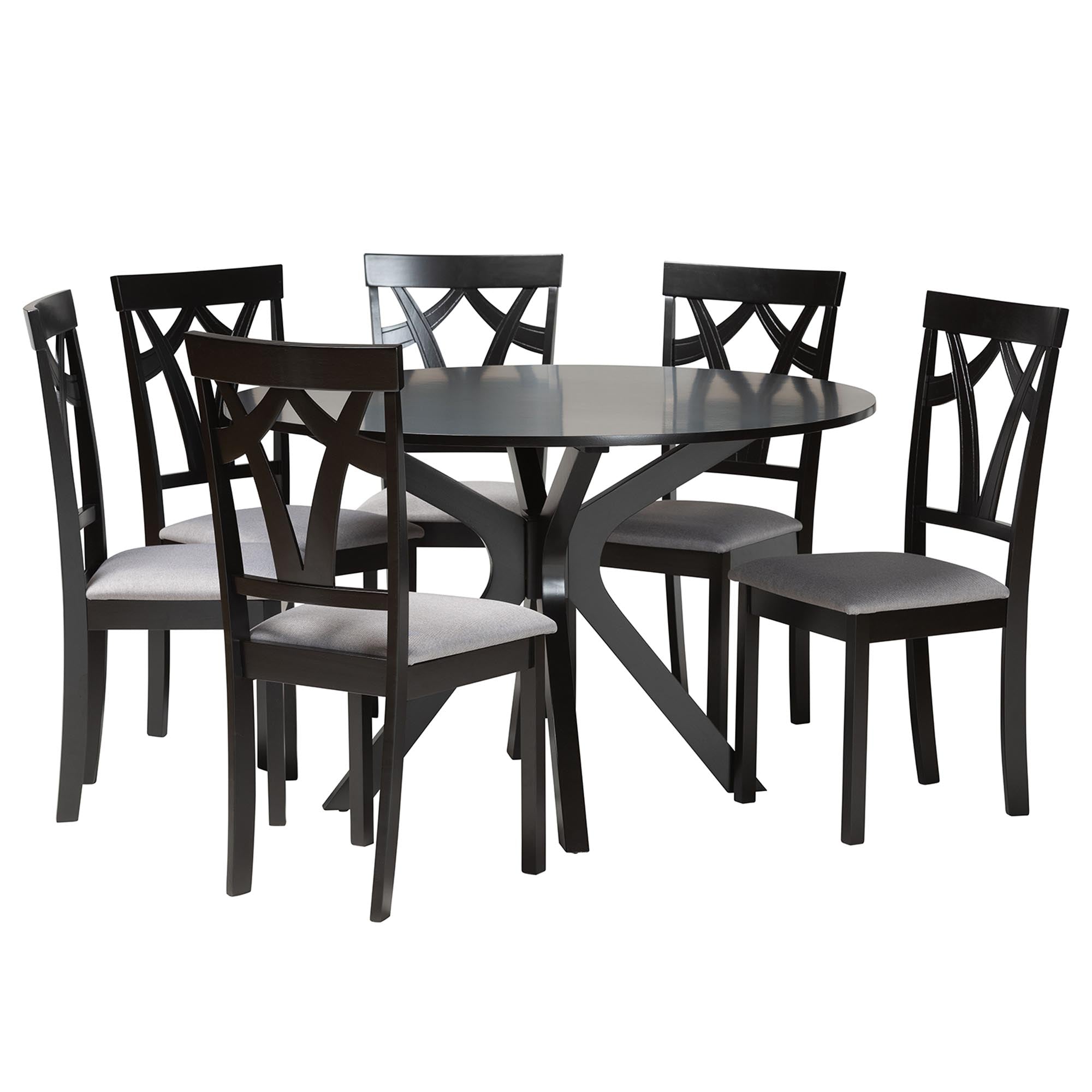Luise Modern Grey Fabric and Dark Brown Finished Wood 7-Piece Dining Set