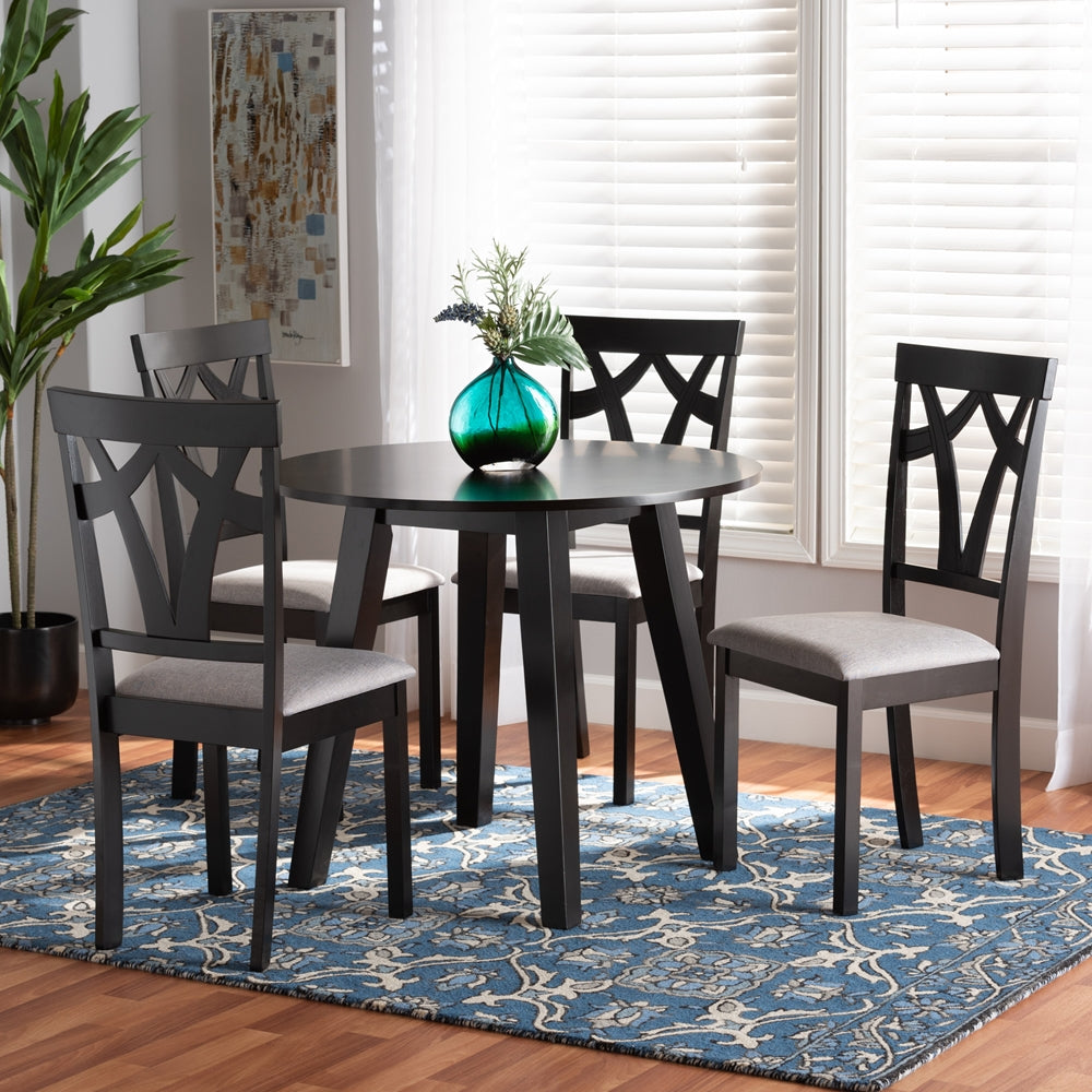 Derya Modern Transitional Grey Fabric Upholstered and Dark Brown Finished Wood 5-Piece Dining Set