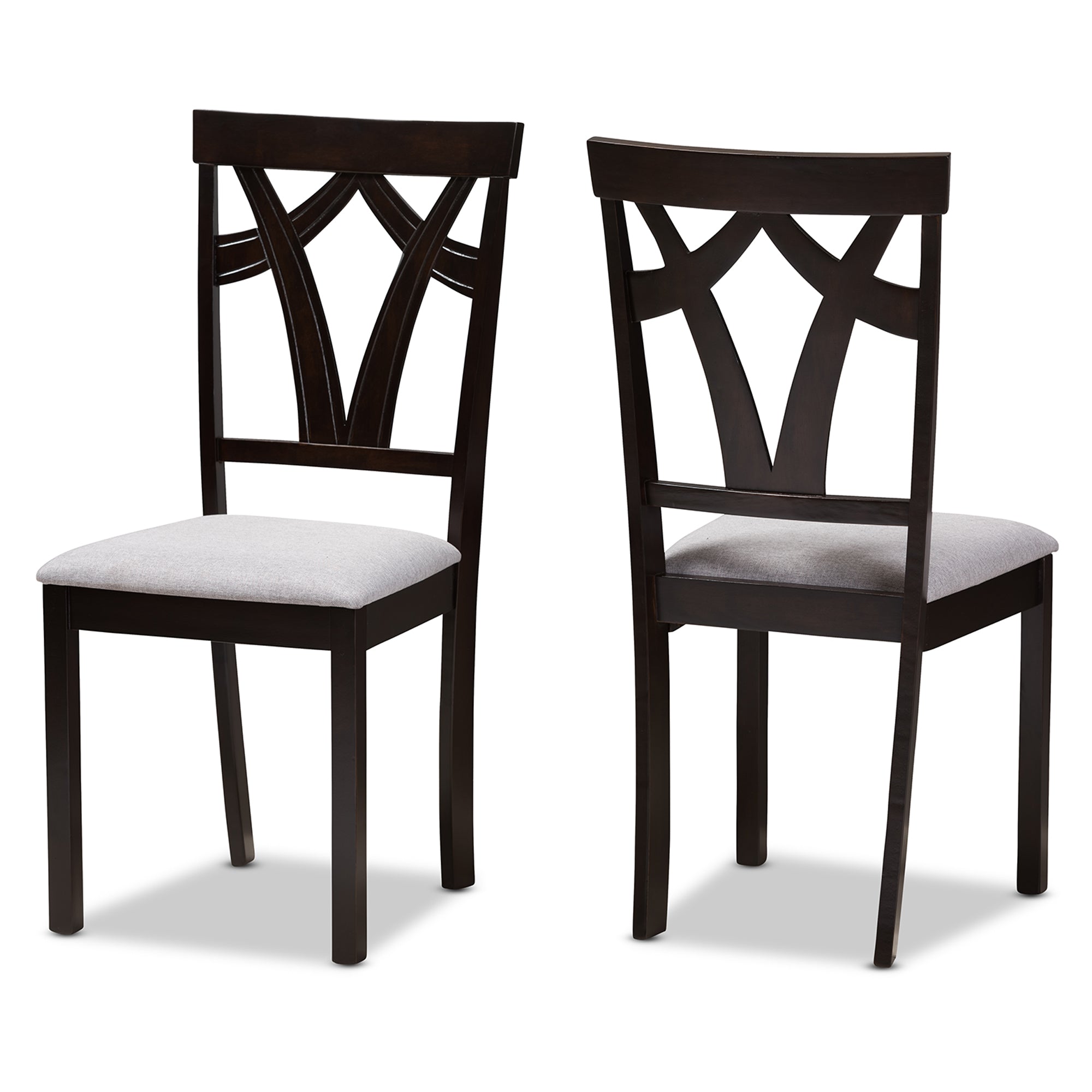 Sylvia Modern and Contemporary Grey Fabric Upholstered and Dark Brown Finished Dining Chair (Set of 2)