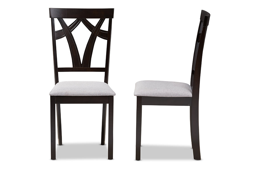 Sylvia Modern and Contemporary Grey Fabric Upholstered and Dark Brown Finished Dining Chair (Set of 2)