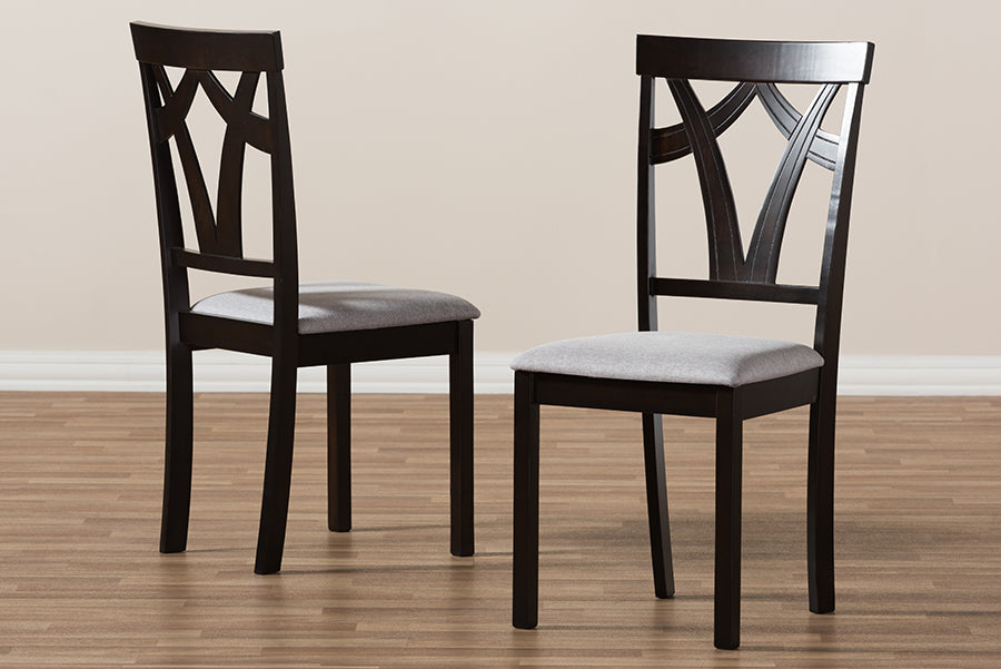Sylvia Modern and Contemporary Grey Fabric Upholstered and Dark Brown Finished Dining Chair (Set of 2)