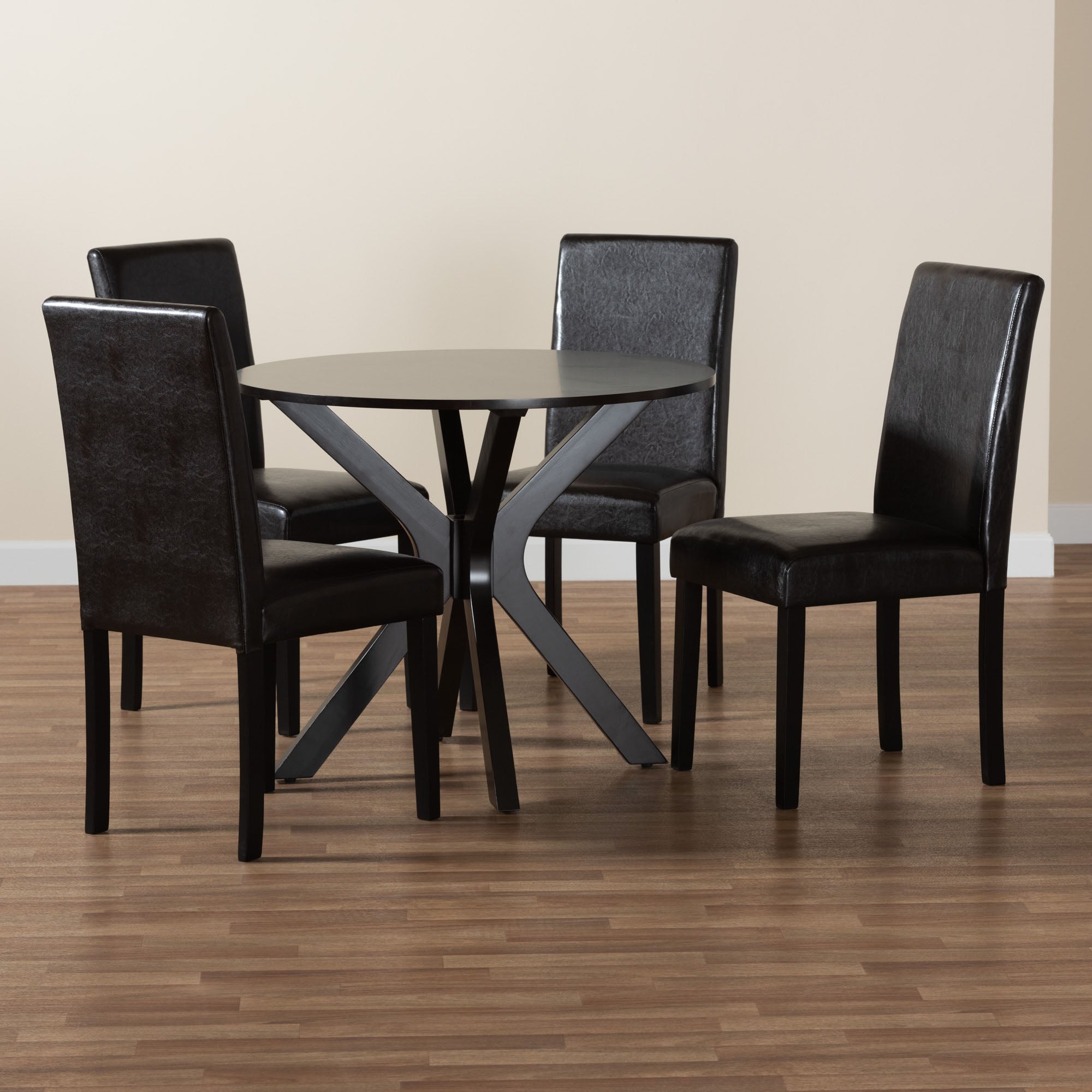 Asli Modern Espresso Brown Faux Leather and Wood 5-Piece Dining Set