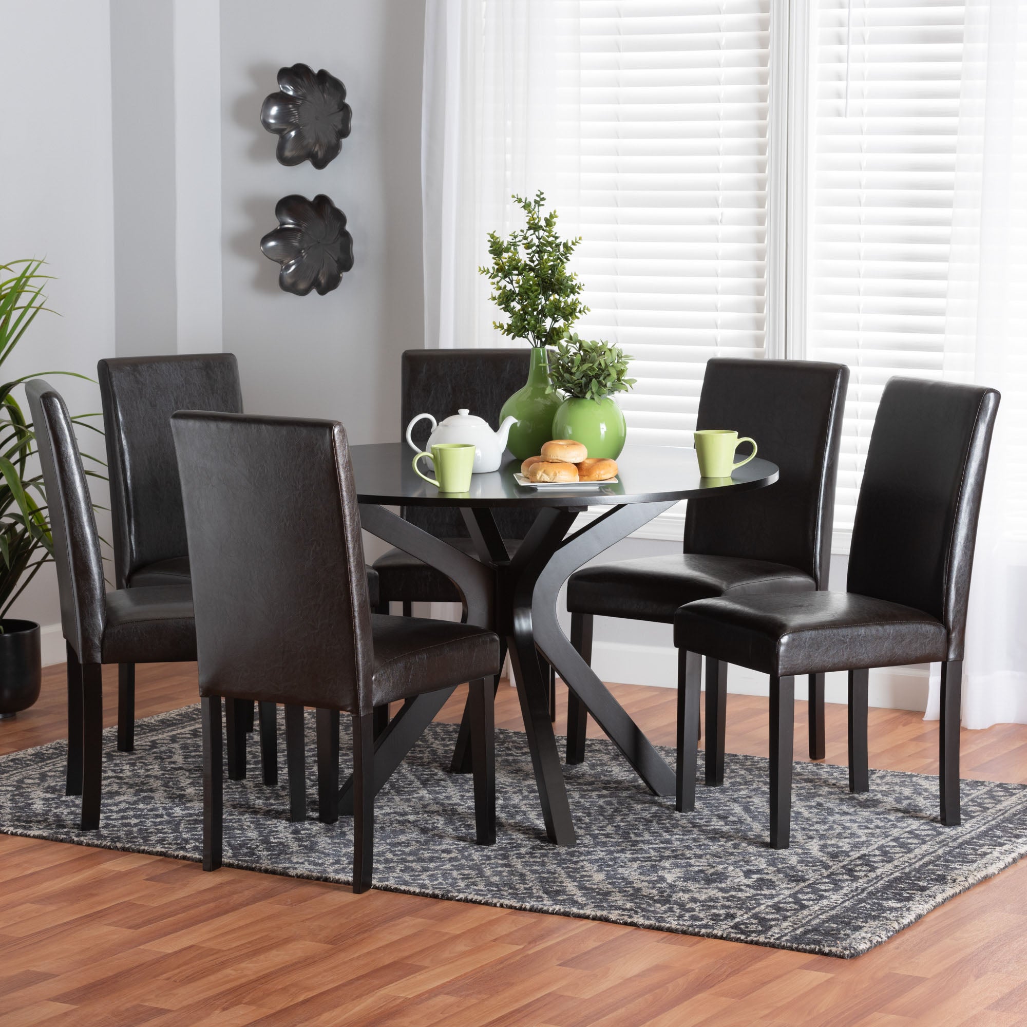 Asli Modern Espresso Brown Faux Leather and Wood 7-Piece Dining Set