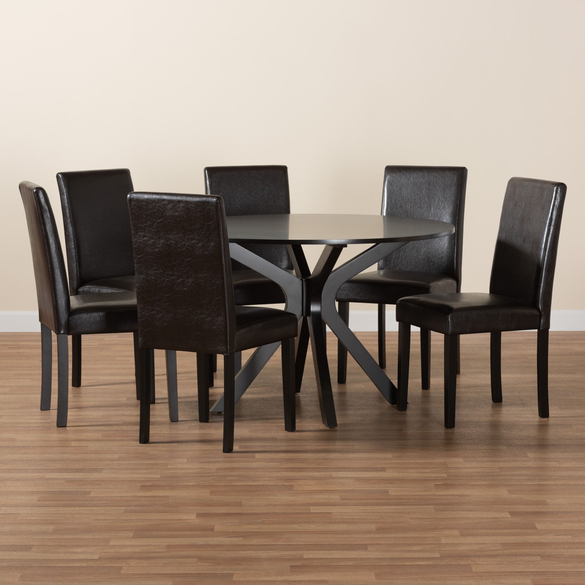 Asli Modern Espresso Brown Faux Leather and Wood 7-Piece Dining Set