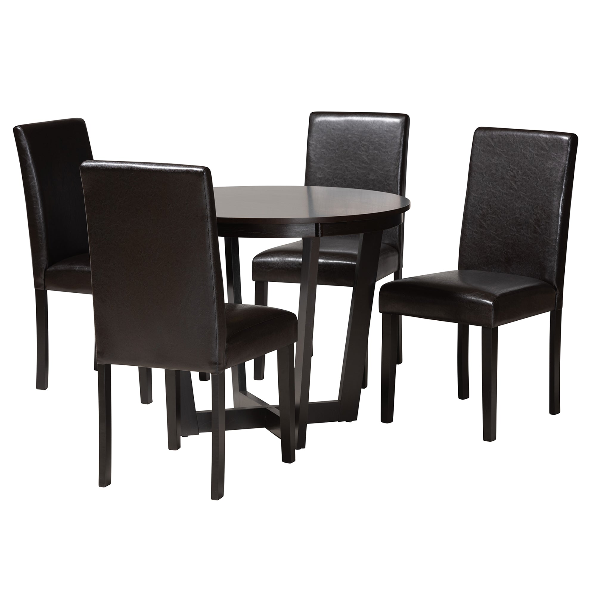 Baxton Studio Bruna Modern Dark Brown Faux Leather and Espresso Brown Finished Wood 5-Piece Dining Set