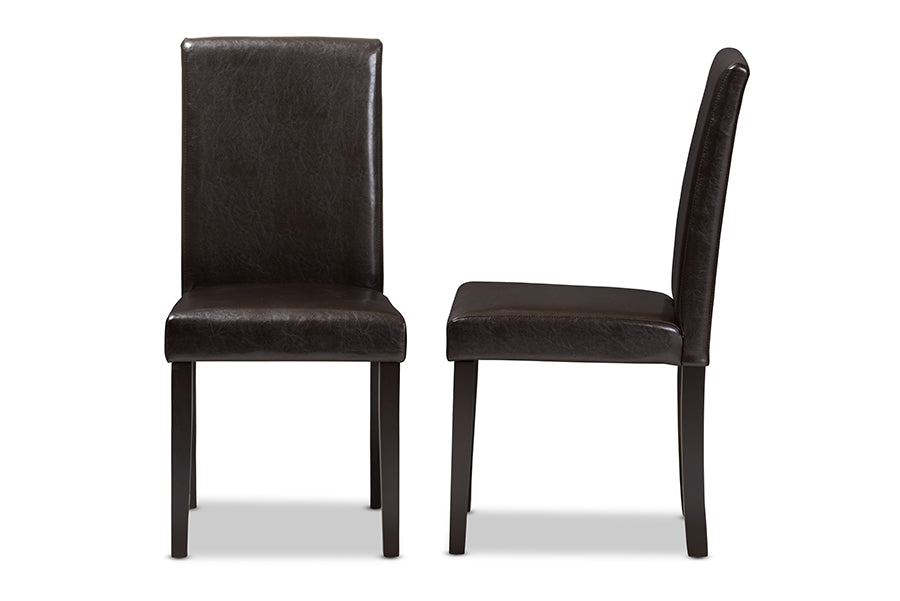 Mia Modern and Contemporary Dark Brown Faux Leather Upholstered Dining Chair (Set of 2)