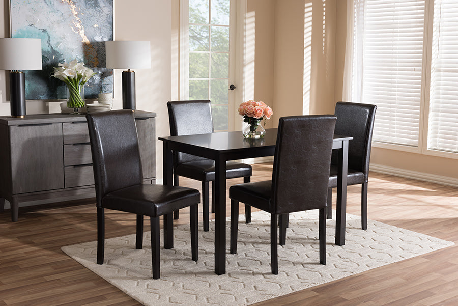 Mia Modern and Contemporary Dark Brown Faux Leather Upholstered 5-Piece Dining Set