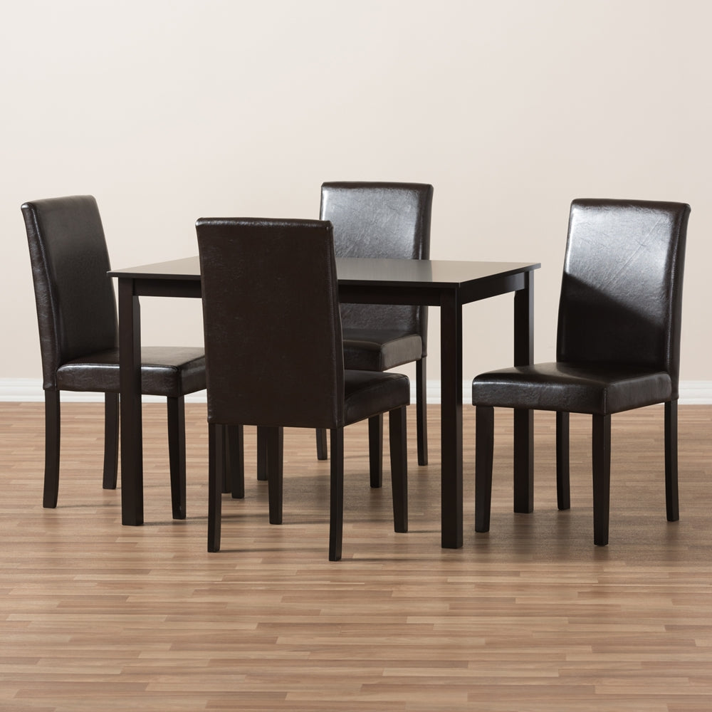Mia Modern and Contemporary Dark Brown Faux Leather Upholstered 5-Piece Dining Set