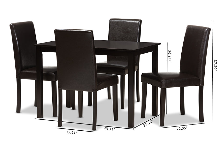Mia Modern and Contemporary Dark Brown Faux Leather Upholstered 5-Piece Dining Set
