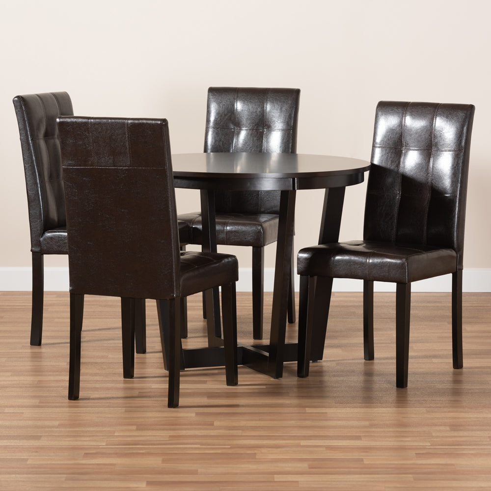 Vida Modern and Contemporary Dark Brown Faux Leather Upholstered and Dark Brown Finished Wood 5-Piece Dining Set