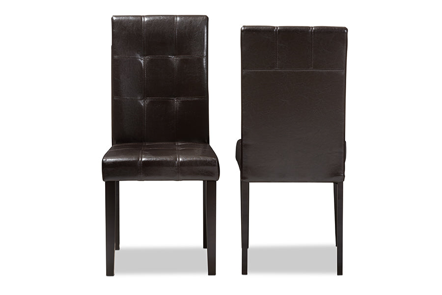 Avery Modern and Contemporary Dark Brown Faux Leather Upholstered Dining Chair (Set of 2)