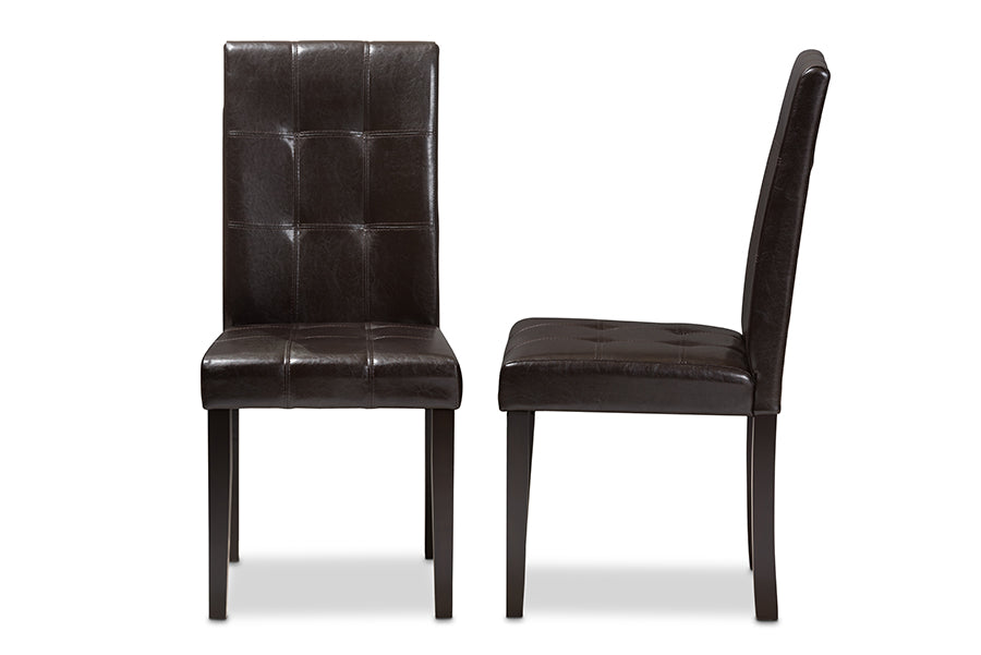 Avery Modern and Contemporary Dark Brown Faux Leather Upholstered Dining Chair (Set of 2)