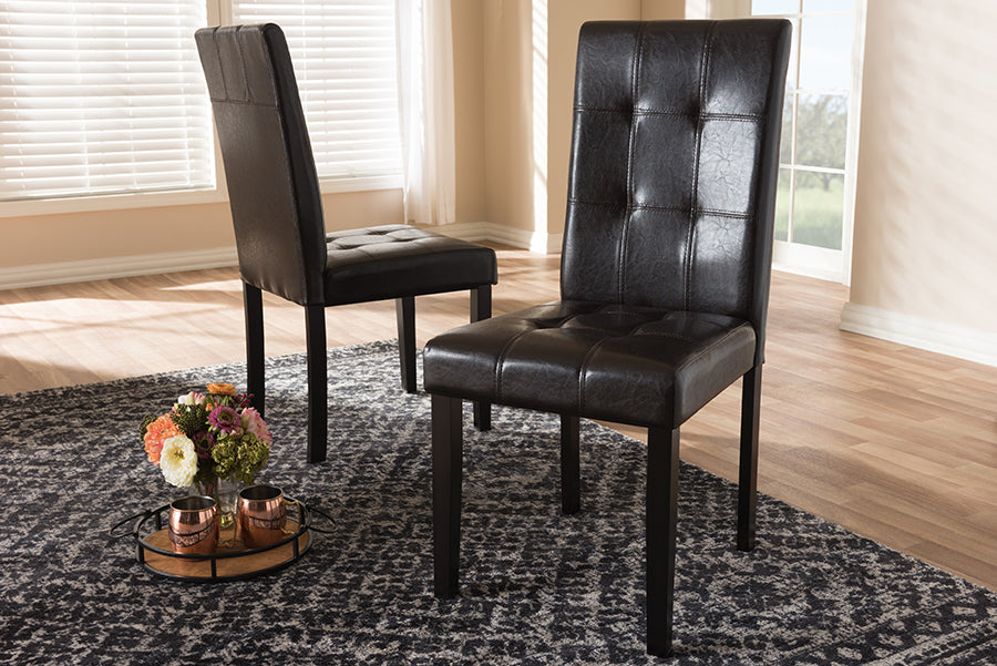 Avery Modern and Contemporary Dark Brown Faux Leather Upholstered Dining Chair (Set of 2)