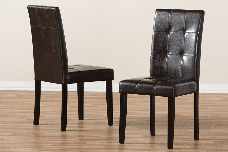 Avery Modern and Contemporary Dark Brown Faux Leather Upholstered Dining Chair (Set of 2)