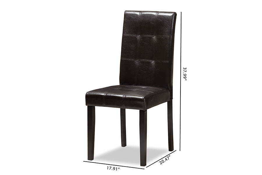 Avery Modern and Contemporary Dark Brown Faux Leather Upholstered Dining Chair (Set of 2)