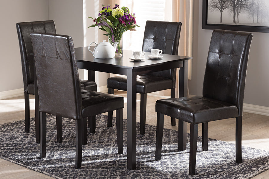 Avery Modern and Contemporary Dark Brown Faux Leather Upholstered 5-Piece Dining Set