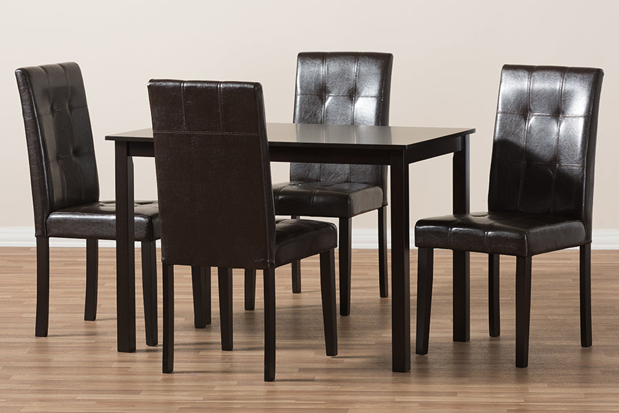 Avery Modern and Contemporary Dark Brown Faux Leather Upholstered 5-Piece Dining Set