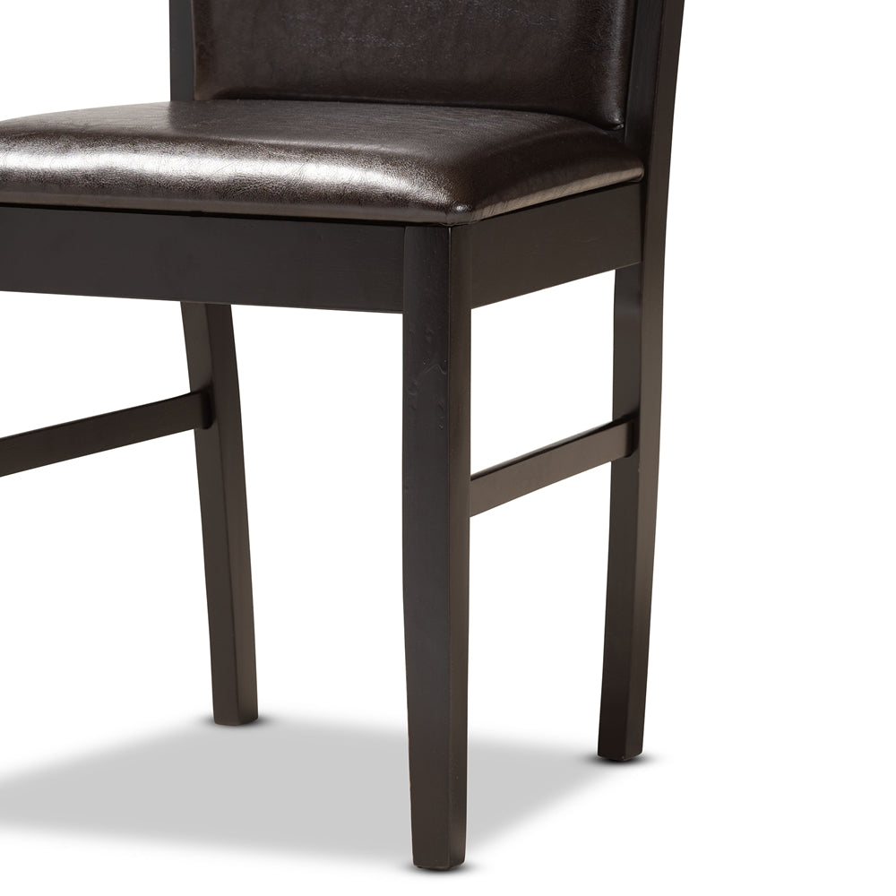 Ancel Modern and Contemporary Dark Brown Faux Leather Upholstered and Dark Brown Finished Wood 5-Piece Dining Set