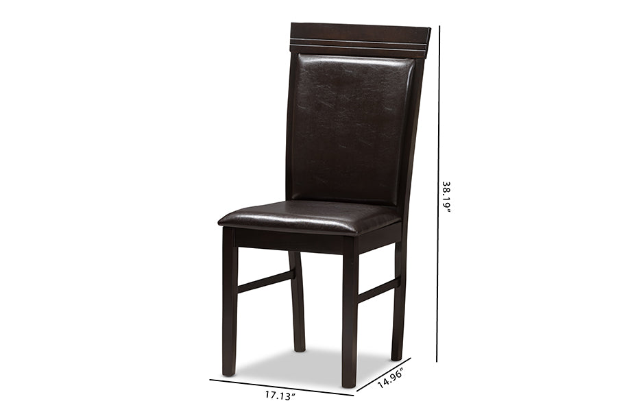 Thea Modern and Contemporary Dark Brown Faux Leather Upholstered Dining Chair (Set of 2)