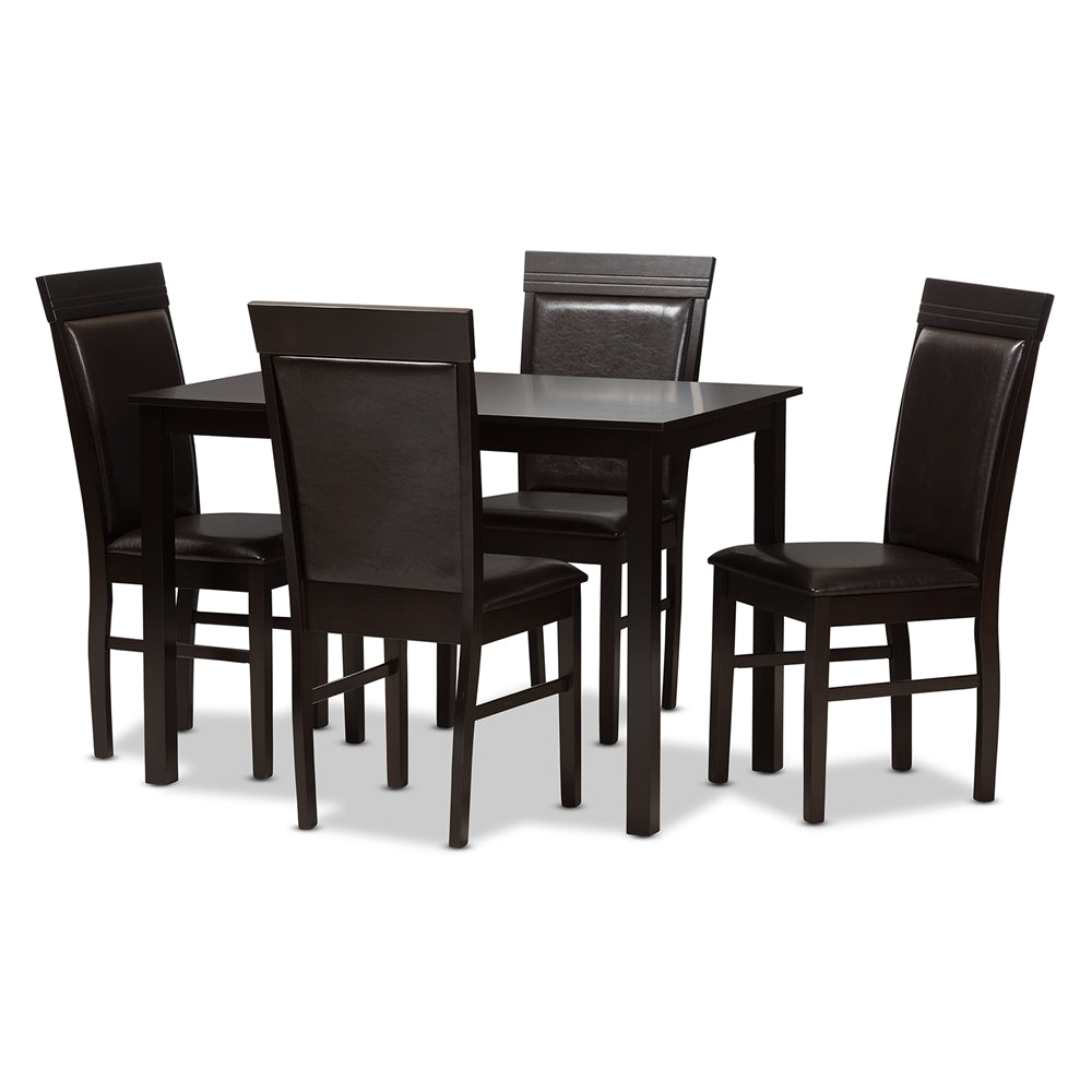 Thea Modern and Contemporary Dark Brown Faux Leather Upholstered 5-Piece Dining Set