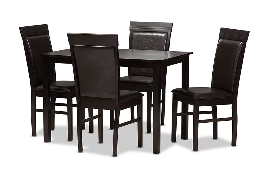 Thea Modern and Contemporary Dark Brown Faux Leather Upholstered 5-Piece Dining Set