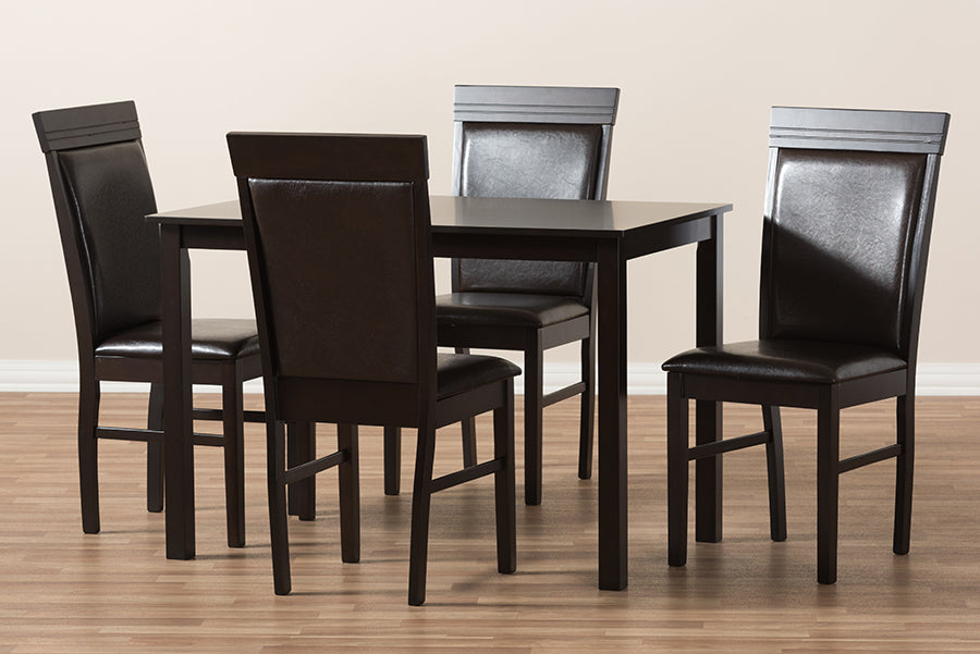 Thea Modern and Contemporary Dark Brown Faux Leather Upholstered 5-Piece Dining Set
