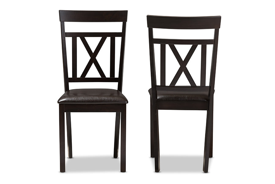 Rosie Modern and Contemporary Dark Brown Faux Leather Upholstered Dining Chair (Set of 2)