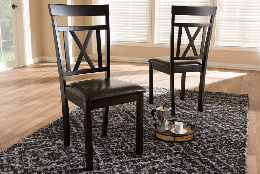Rosie Modern and Contemporary Dark Brown Faux Leather Upholstered Dining Chair (Set of 2)