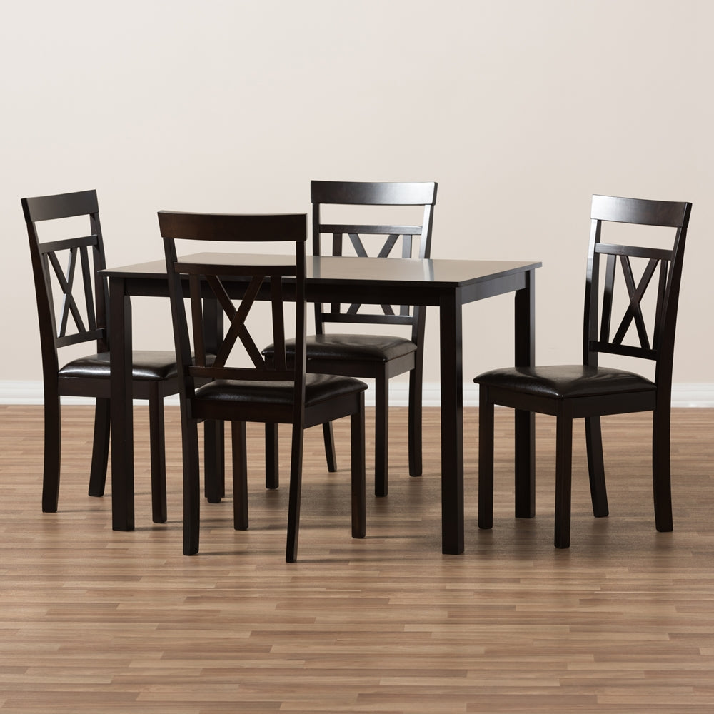 Rosie Modern and Contemporary Dark Brown Faux Leather Upholstered 5-Piece Dining Set