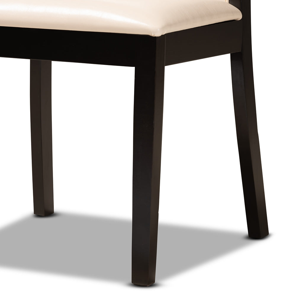 Ryan Modern and Contemporary Beige Faux Leather Upholstered and Dark Brown Finished Wood 5-Piece Dining Set