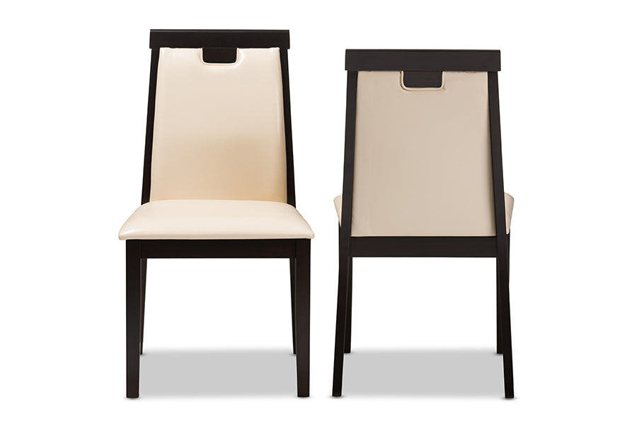 Evelyn Modern and Contemporary Beige Faux Leather Upholstered and Dark Brown Finished Dining Chair (Set of 2)