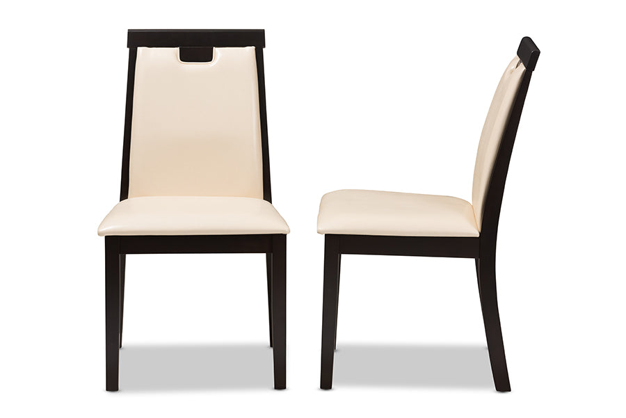 Evelyn Modern and Contemporary Beige Faux Leather Upholstered and Dark Brown Finished Dining Chair (Set of 2)