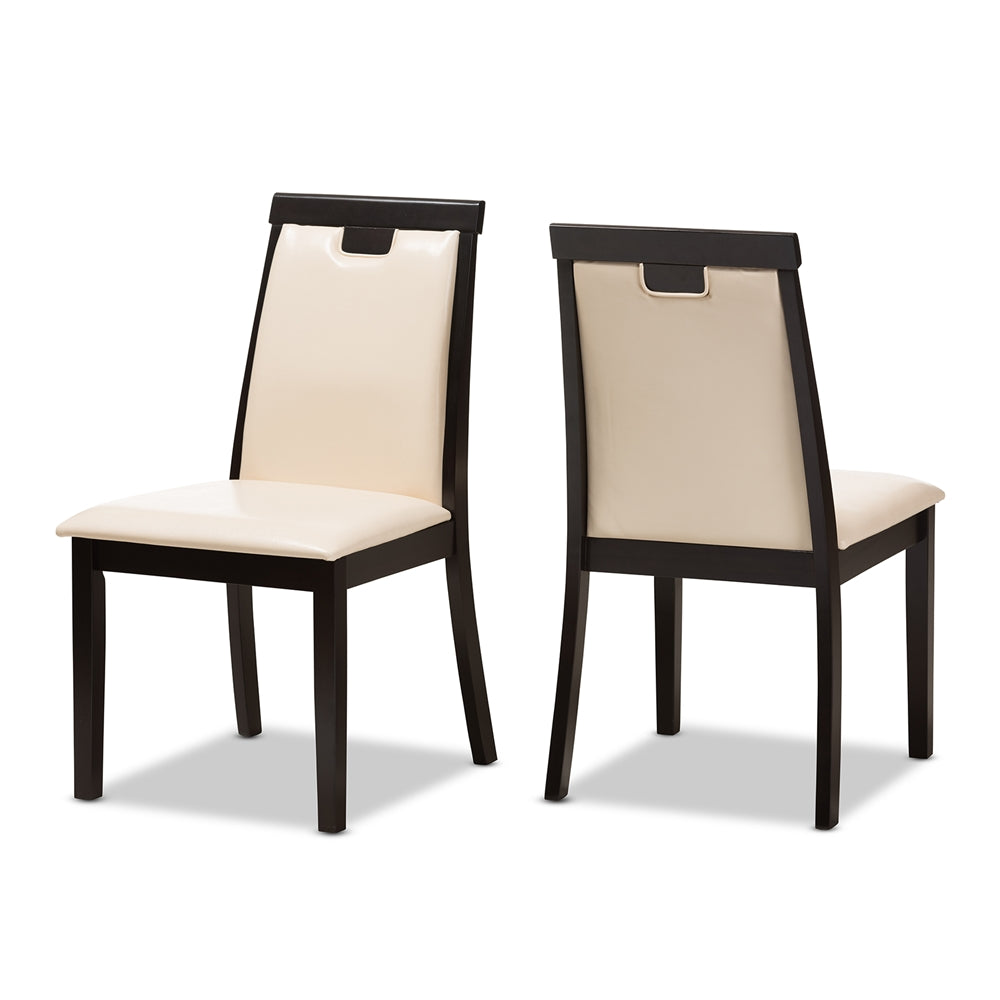 Evelyn Modern and Contemporary Beige Faux Leather Upholstered and Dark Brown Finished 5-Piece Dining Set