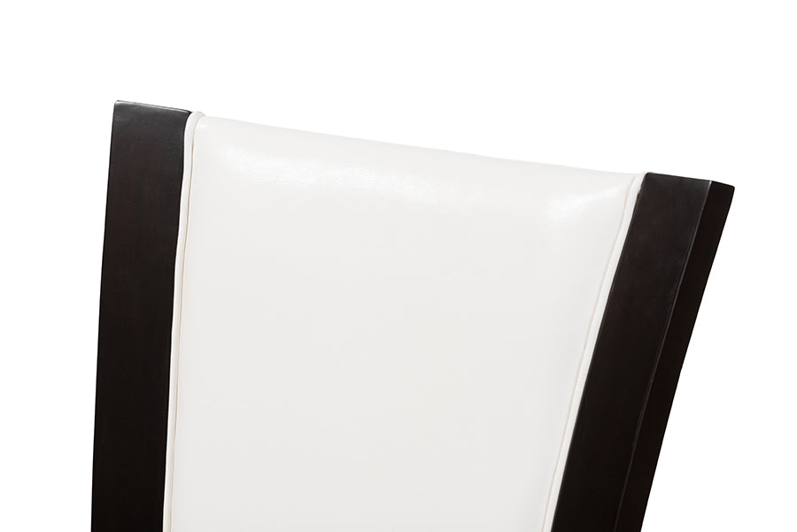Adley Modern and Contemporary Dark Brown Finished White Faux Leather Dining Chair (Set of 2)
