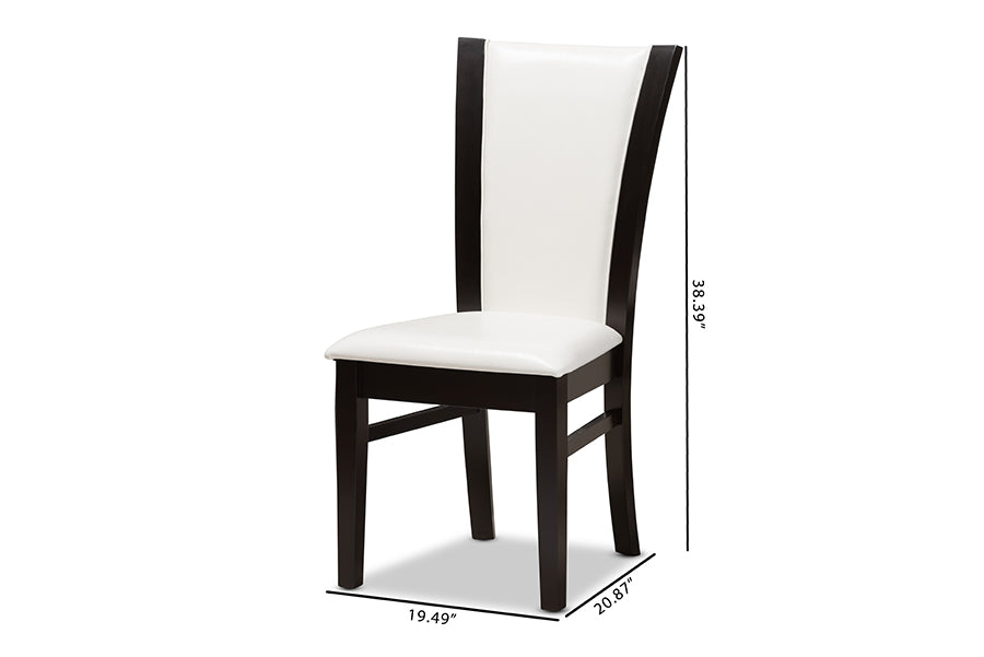 Adley Modern and Contemporary Dark Brown Finished White Faux Leather Dining Chair (Set of 2)
