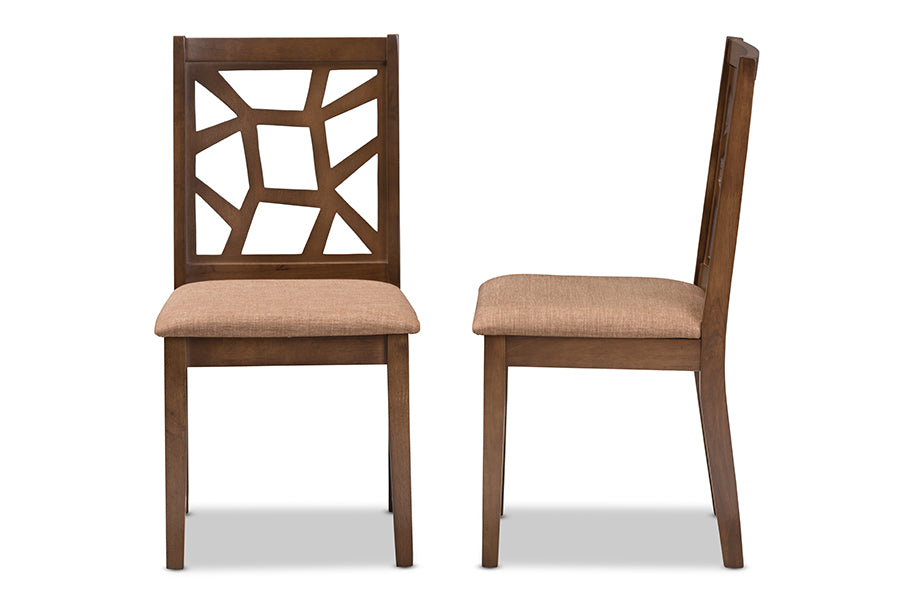 Abilene Mid-Century Light Brown Fabric Upholstered and Walnut Brown Finished Dining Chair (Set of 2)