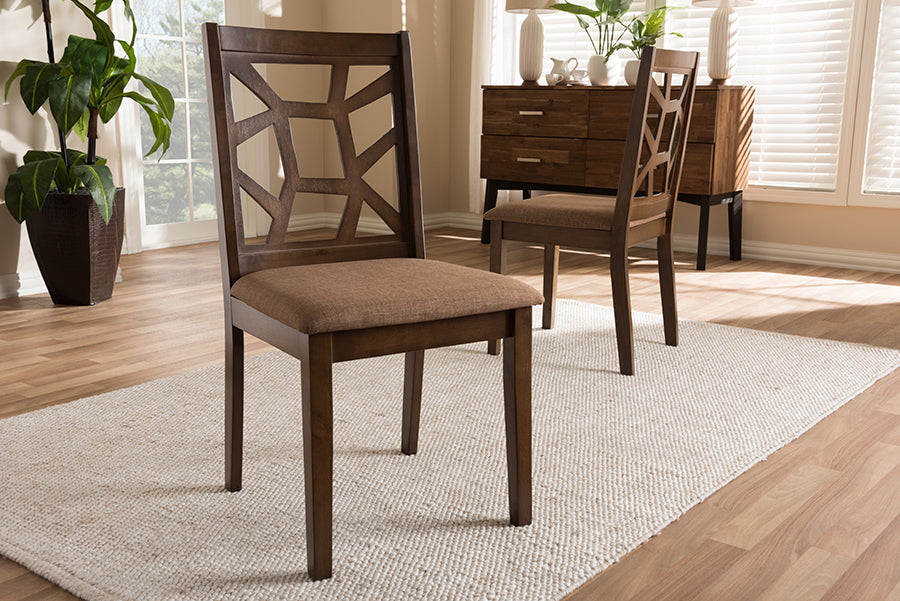 Abilene Mid-Century Light Brown Fabric Upholstered and Walnut Brown Finished Dining Chair (Set of 2)