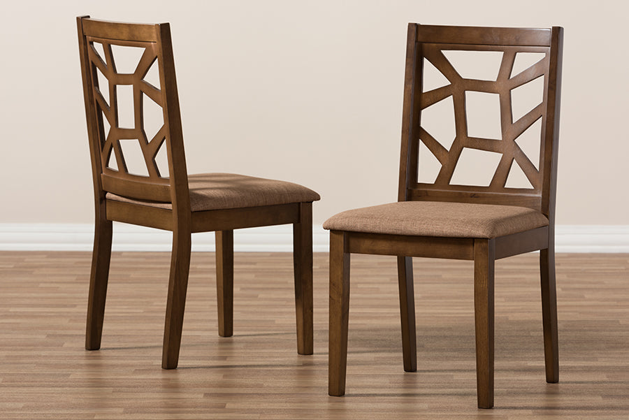 Abilene Mid-Century Light Brown Fabric Upholstered and Walnut Brown Finished Dining Chair (Set of 2)