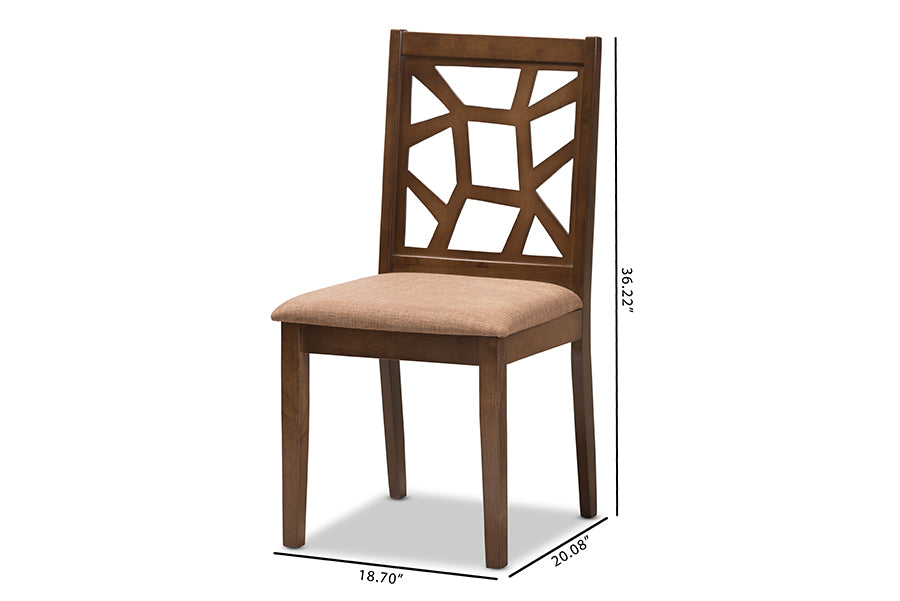 Abilene Mid-Century Light Brown Fabric Upholstered and Walnut Brown Finished Dining Chair (Set of 2)