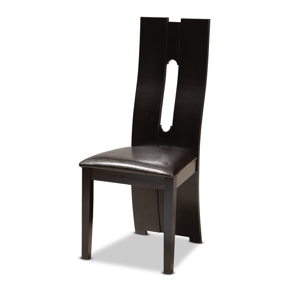 Kenyon Modern and Contemporary Dark Brown Faux Leather Upholstered and Dark Brown Finished Wood 7-Piece Dining Set
