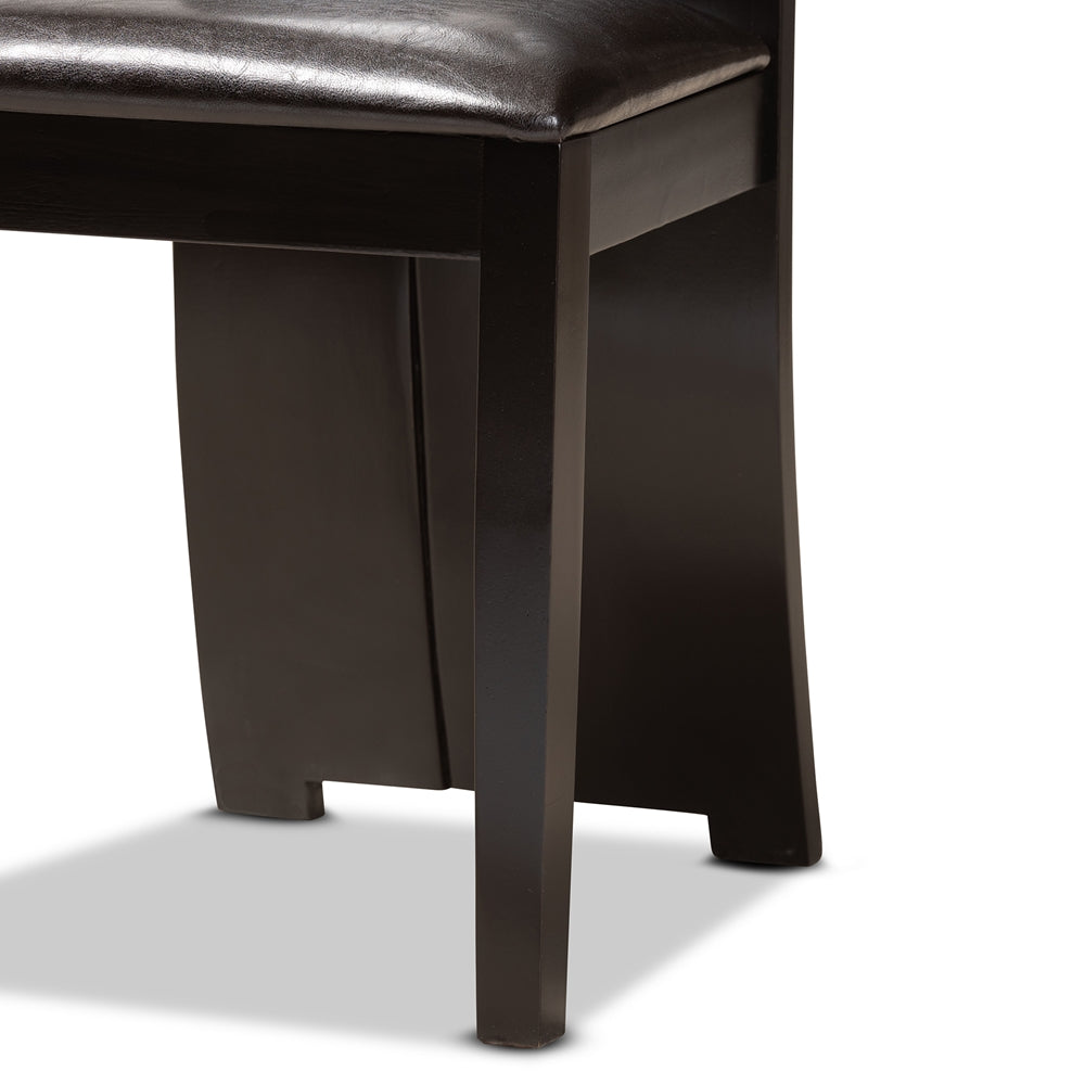 Sorley Modern and Contemporary Dark Brown Faux Leather Upholstered and Dark Brown Finished Wood 5-Piece Dining Set